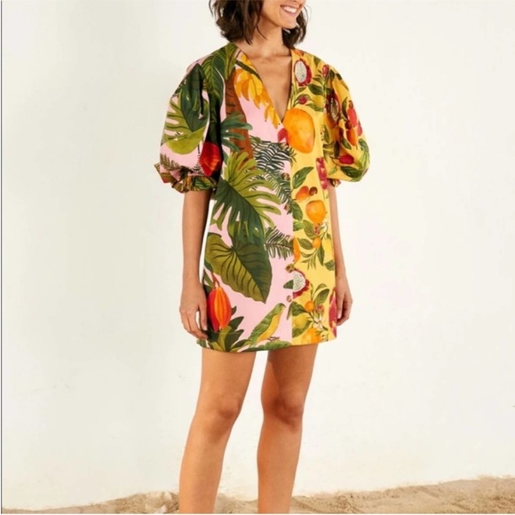 Farm Rio Mixed Print Sleeve Mini Dress - Picture 1 of 9